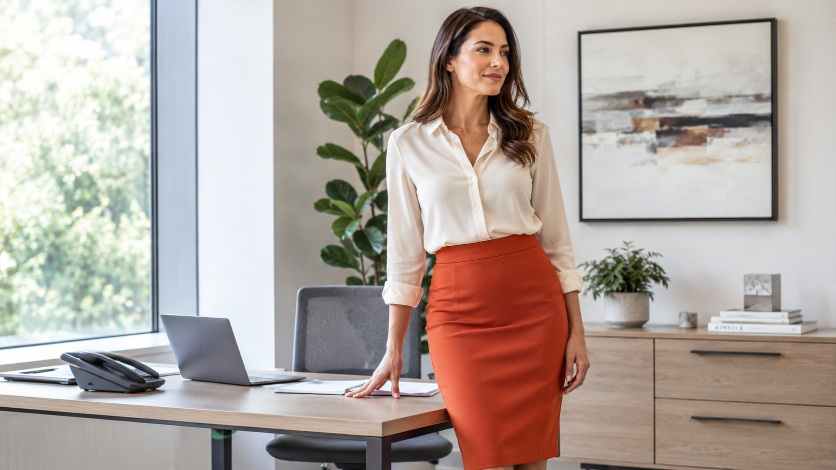 Persimmon Pencil Skirt High Rise